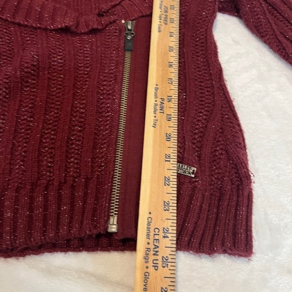 Harley Davidson Womens Sz L Red Shawl‎ Collar Cardigan Sweater Asymmetrical Zip - Picture 7 of 8
